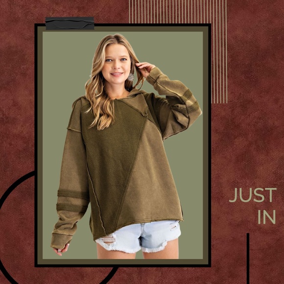 EASEL "Keep You Happy" Lux Brushed Cotton Blend Loose Pullover Hoodie Mix Fabric - Picture 2 of 16